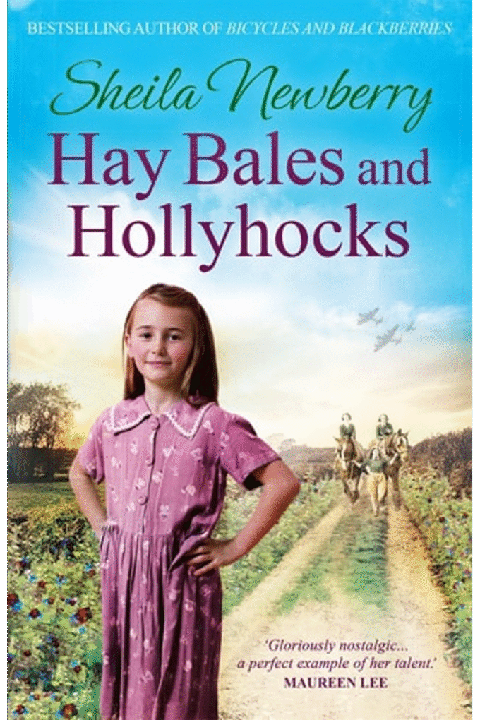 Hay Bales and Hollyhocks