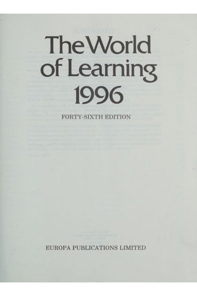 WORLD OF LEARNING 1996